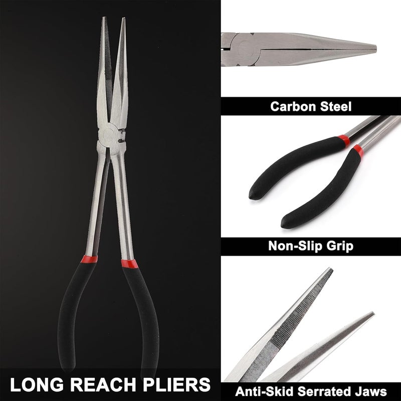 Mayouko 6PCS Extra Long Reach Pliers Set, 11" Straight, 45 and 90 Bent Nose, 5/16", 1/2" and 3/4" Circle Nose Pliers - Image 4